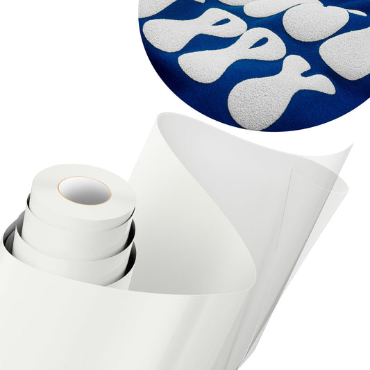 JAVIGA White Puff Vinyl Heat Transfer, 10''x 6FT Iron on Vinyl Compatible with Cricut and All Cutting Machine, DIY Heat Transfer Vinyl Roll Design