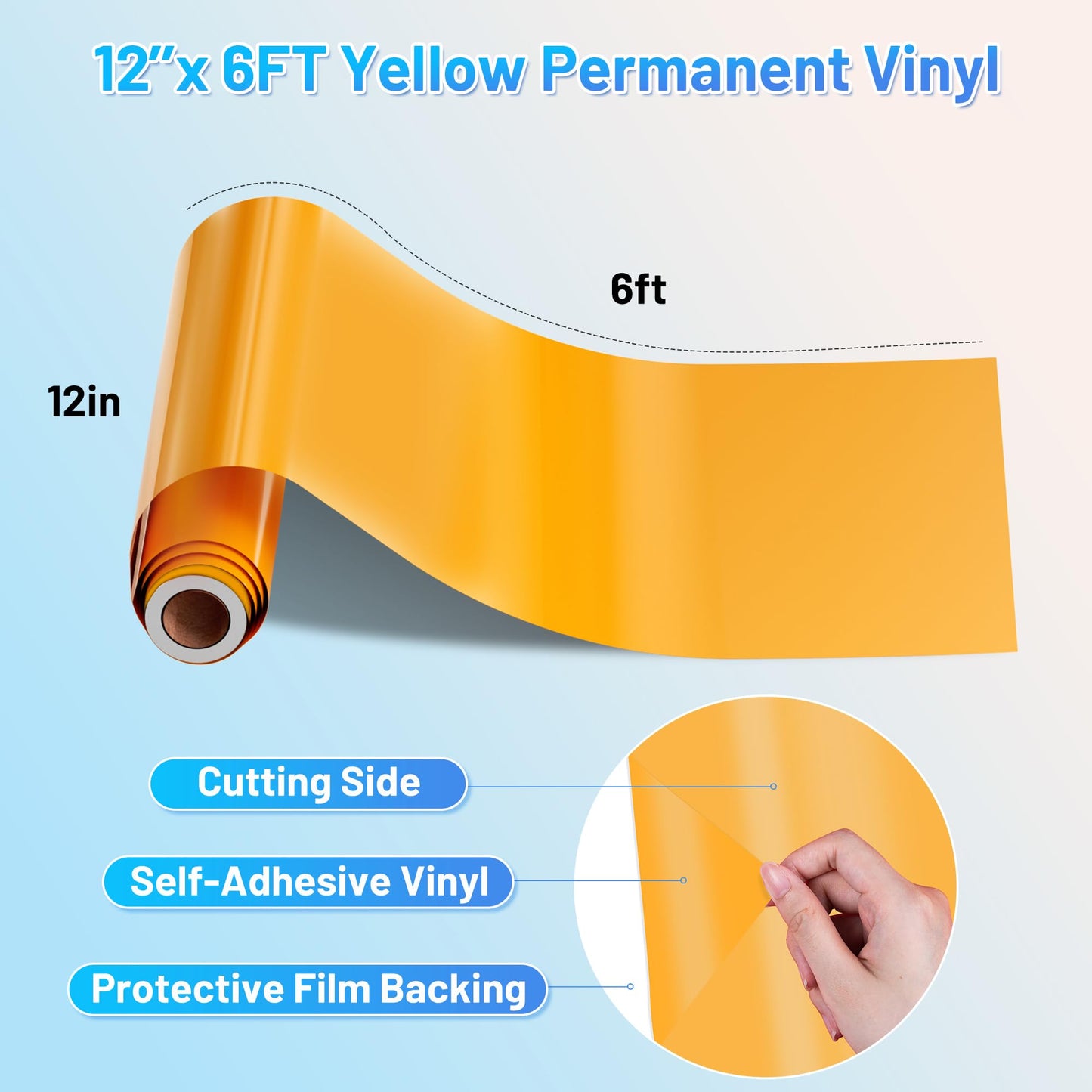 JAVIGA Yellow Permanent Vinyl Roll for Cutting Machines, 12'' x 6FT Glossy Adhesive Vinyl Roll for Party Decorations, Indoor & Outdoor DIY Mug, Wall Decals Stickers