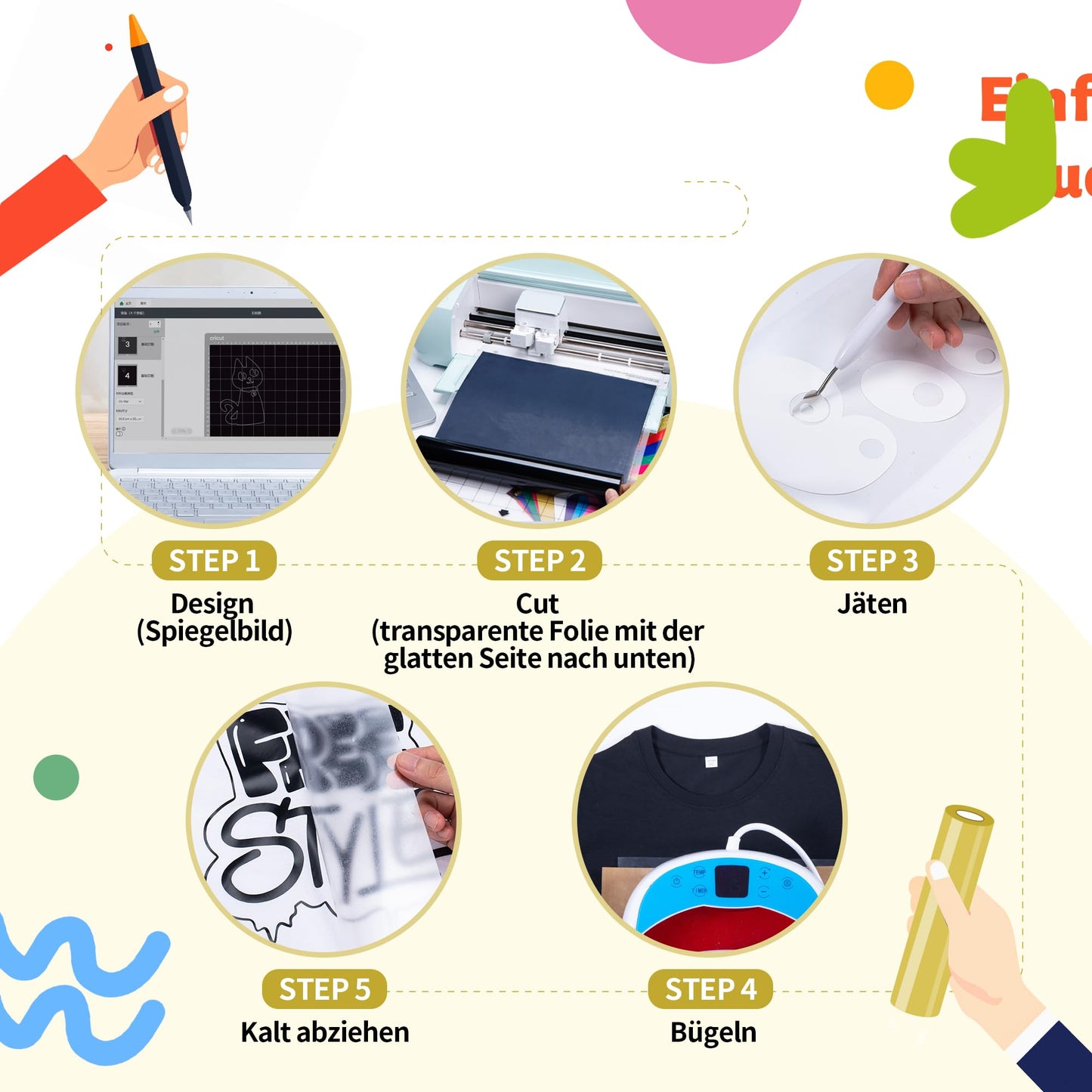 JAVIGA Plotterfolie Textil - 30.5cm x 3m für PlotterMaschine, Gold Flexfolie Plotterfolie Vinyl für DIY T-Shirts & Stoffe, Textilfolie Plotter Eine Rolle