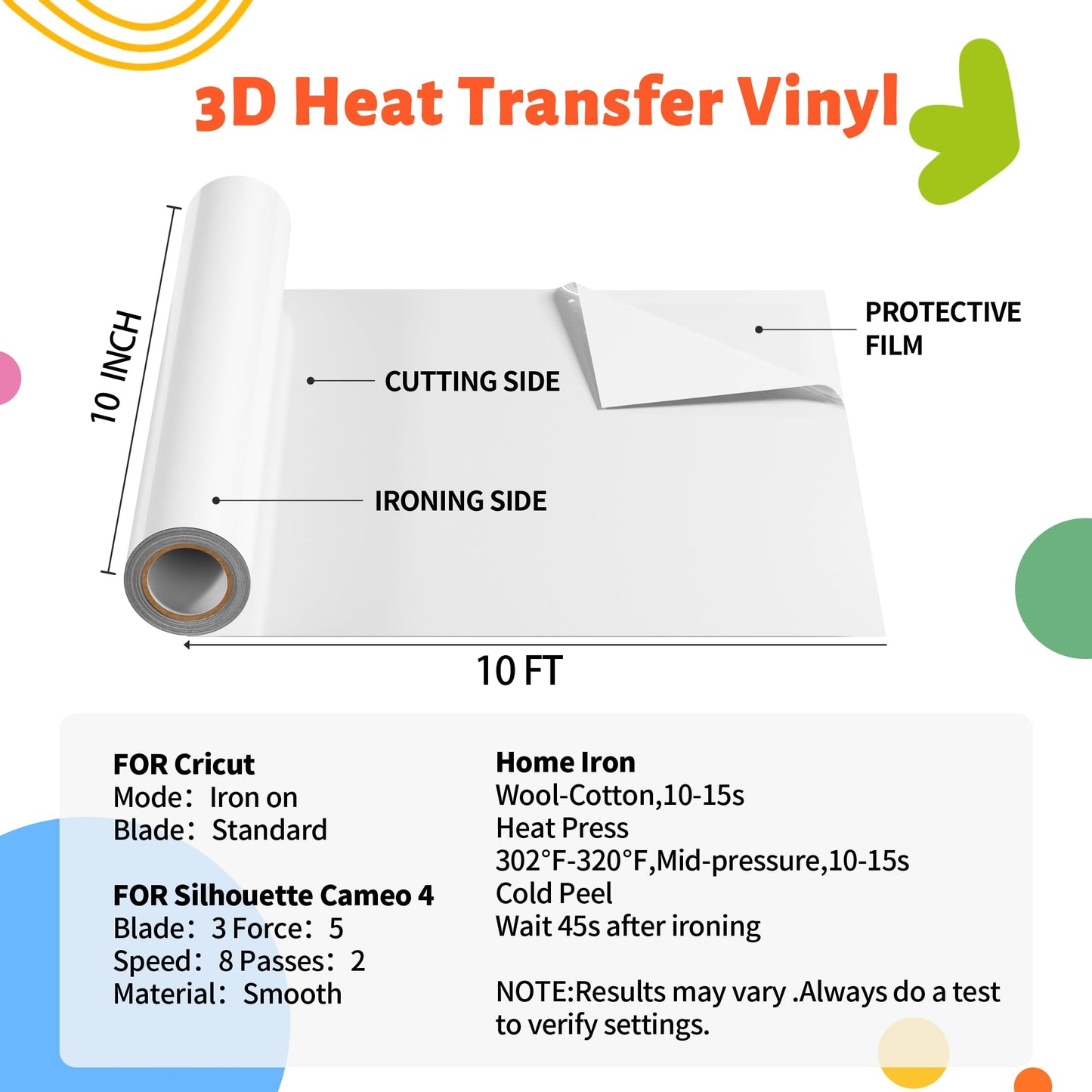 JAVIGA White Puff Vinyl Heat Transfer, 10''x 10FT Iron on Vinyl Compatible with Cricut and All Cutting Machine, DIY Heat Transfer Vinyl Roll Design
