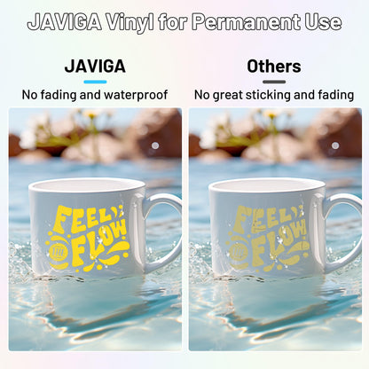 JAVIGA Blue Permanent Vinyl Roll for Cutting Machines, 12'' x 10FT Glossy Adhesive Vinyl Roll for Party Decorations, Indoor & Outdoor DIY Mug, Wall Decals Stickers
