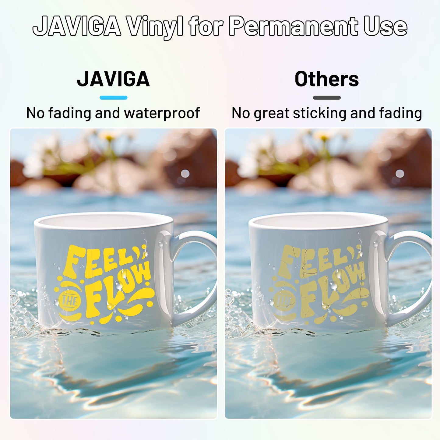 JAVIGA Grey Permanent Vinyl Roll for Cutting Machines, 12'' x 6FT Glossy Adhesive Vinyl Roll for Party Decorations, Indoor & Outdoor DIY Mug, Wall Decals Stickers