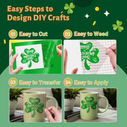 JAVIGA Green Permanent Vinyl Roll for Cutting Machines, 12'' x 10FT Glossy Adhesive Vinyl Roll for Party Decorations, Indoor & Outdoor DIY Mug, Wall Stickers, Decals