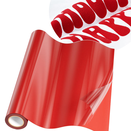 JAVIGA Red Puff Vinyl Heat Transfer, 10''x 3FT Iron on Vinyl Compatible with Cricut and All Cutting Machine, DIY Heat Transfer Vinyl Roll Design