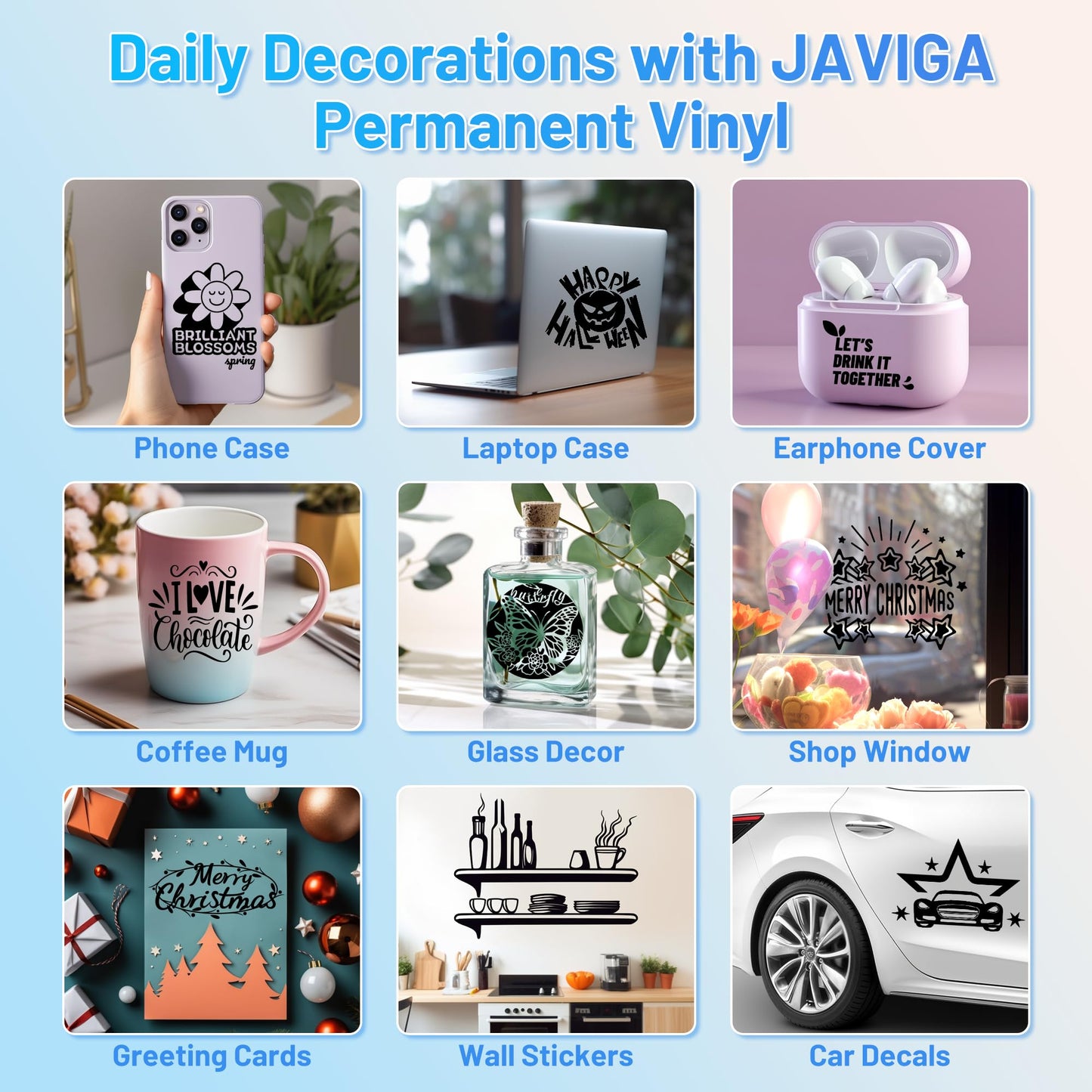 JAVIGA Black-Matte Permanent Vinyl for Festival Decorations, 12'' x 6FT Adhesive Vinyl Compatible with Cricut, Indoor & Outdoor Matte Vinyl Roll for DIY Art Decor, Wall Sticker, Mug Decal