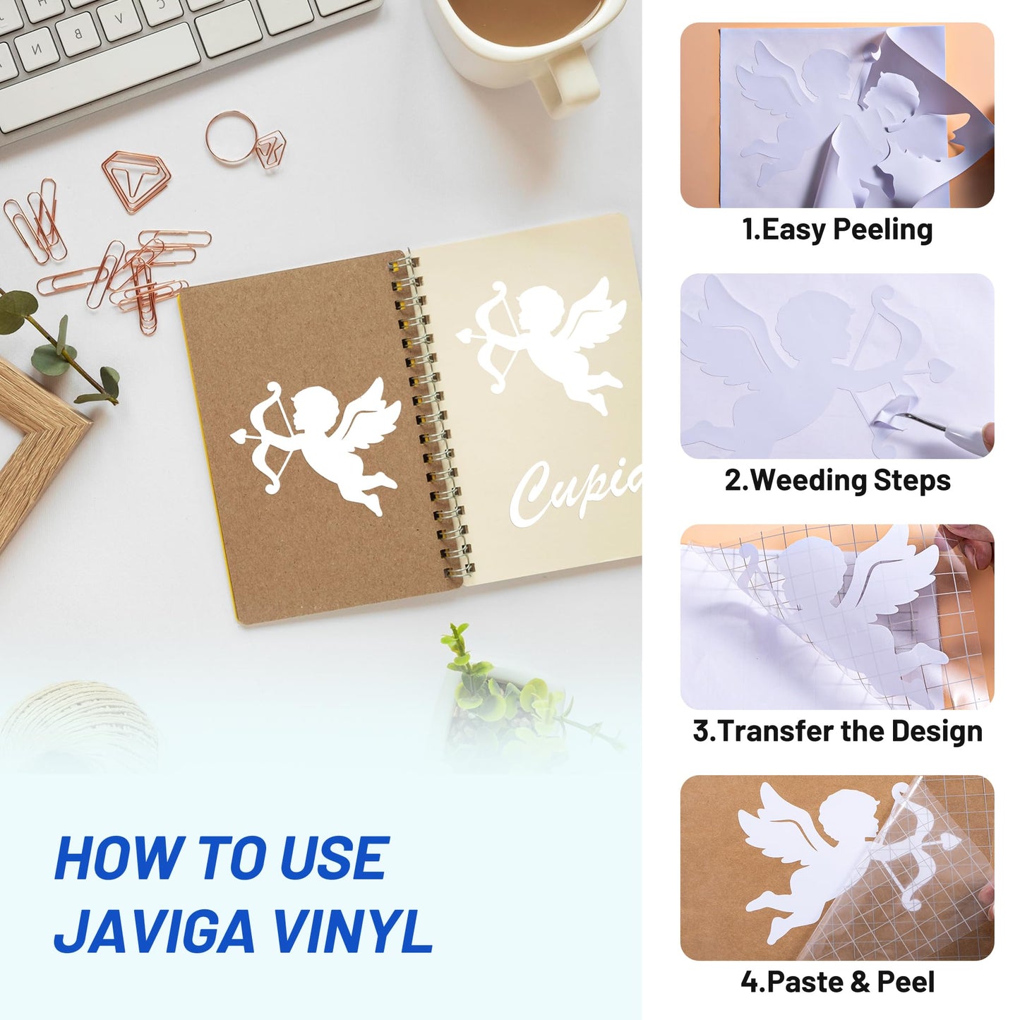 JAVIGA Vinilo Permanente Blanco Brillante 2 Rollo, Vinilo Adhesivo 30.5 x 457cm para Cricut, Vinilo Impermeable Permanente para Decoraciones y Recuerdoss, Pegatinas de Pared, DIY Mug Party Car Decal